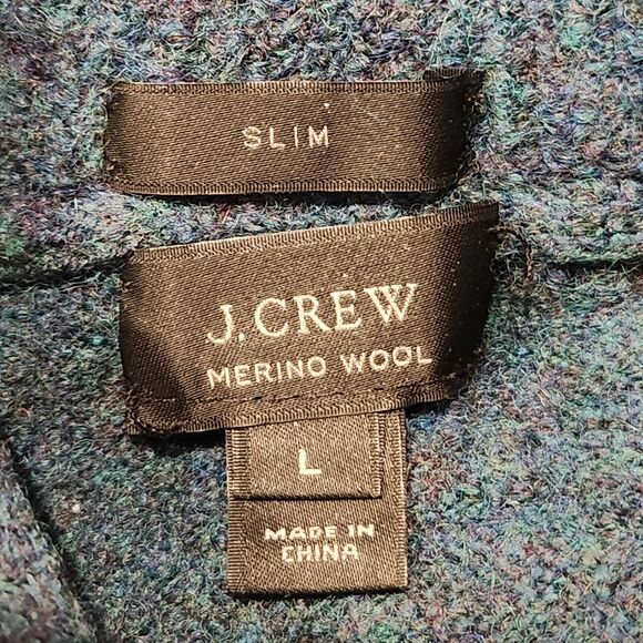 J Crew Women Merino Wool Slim Blue Shawl Collar Leather Elbow Patch Sweater READ - Picture 7 of 12